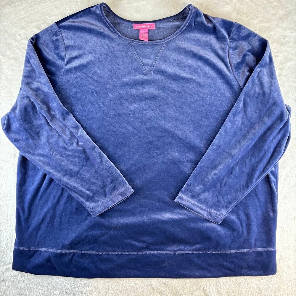Woman Within Soft Velour Pullover Sweatshirt Top Size 3X Blue Long Sleeve